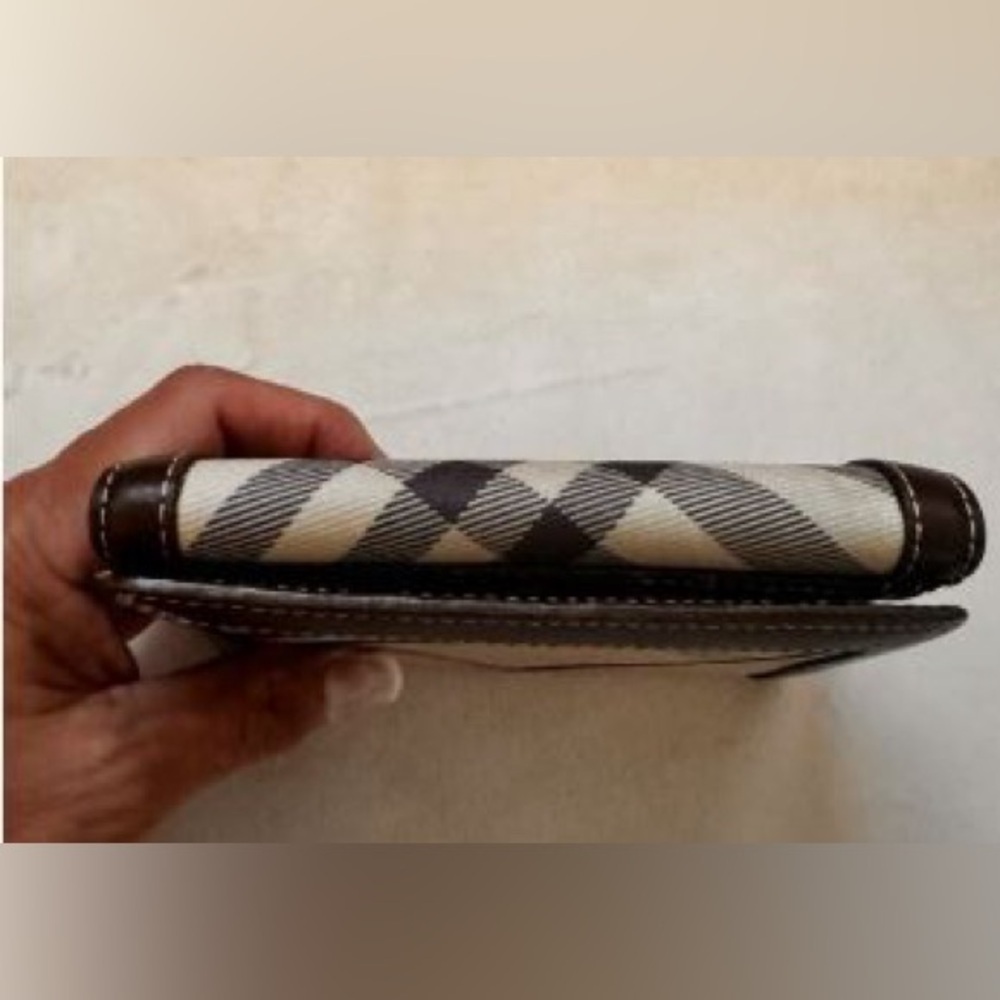 Burberry Blue Label Small Folding Wallet-6 Card Slots White Plaid Brown Leather - Picture 9 of 14